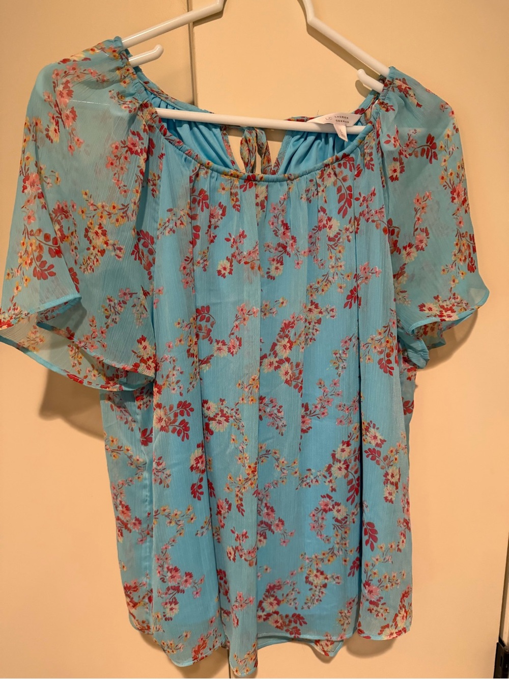LC Lauren Conrad Turquoise Floral Peasant Blouse
